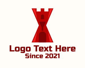 Sand Clock - Red Castle Hourglass logo design