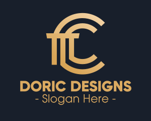 Doric - Golden Column Letter C logo design