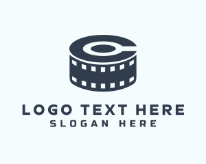 Production Crew - Blue Film Reel Letter C logo design