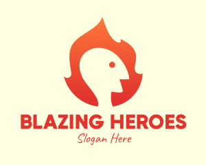 Fireman - Orange Flame Human logo design