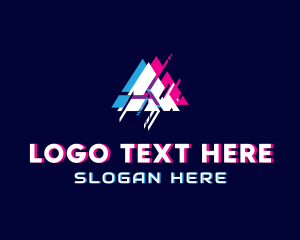 Cyberspace - Glitch Tech Letter A logo design