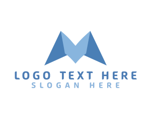 Plane - Mountain Origami Letter M logo design