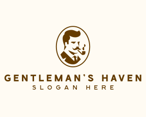 Gentleman Mustache Smoking logo design