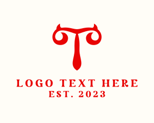 Naughty - Red Devil Erotic Letter T logo design