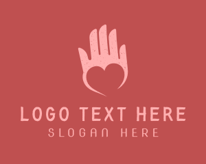 Valentine - Pink Heart Hand Support logo design