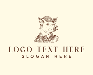 Hand Drawn - Elegant Gentleman Pig logo design