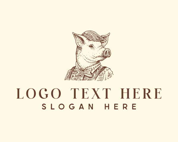 Hand Drawn - Elegant Gentleman Pig logo design