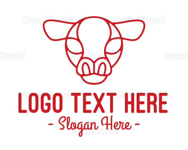 Red Cow Head Outline Logo