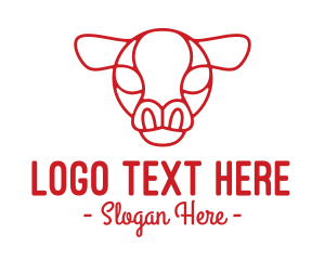 Cafe - Red Cow Head Outline logo design