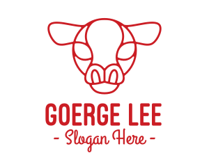 Steakhouse - Red Cow Head Outline logo design