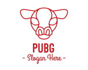 Meat - Red Cow Head Outline logo design