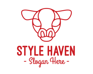 Meat Alternative - Red Cow Head Outline logo design