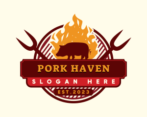 Pork Grilling Smoke Barbecue logo design