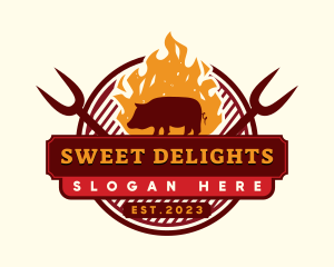 Pork Grilling Smoke Barbecue logo design