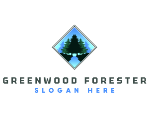 Pine Tree Forest Scenery logo design