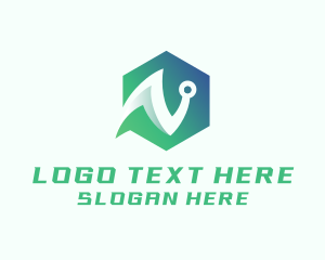 Geometric - Tech Circuit Letter V logo design