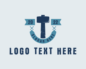Blue - Hipster Mallet Hammer logo design