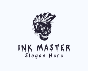 Tattooist - Mohawk Punk Skull Graffiti logo design