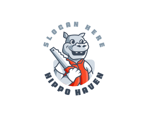 Handsaw Carpenter Hippopotamus logo design