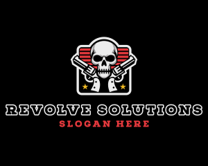 Revolver Guns Skull logo design