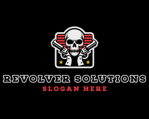 Revolver Guns Skull logo design