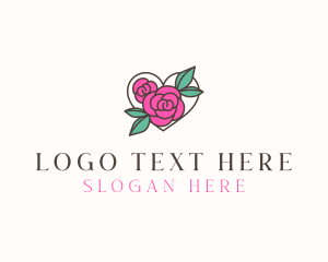 Valentine - Heart Rose Flowers logo design