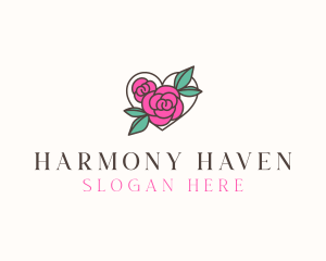 Flower Shop - Heart Rose Flowers logo design