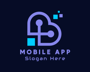 Dating App - Digital Heart Pixel logo design
