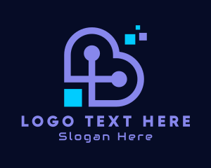 Dating App - Digital Heart Pixel logo design