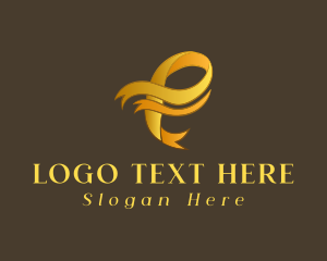 Letter - Gold Letter P Ribbon logo design