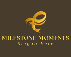 Anniversary - Gold Letter P Ribbon logo design