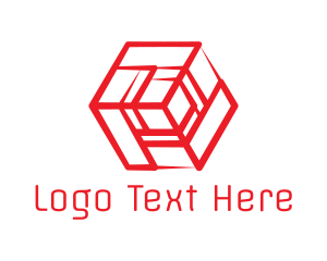 Cube - Red Geometric Cube logo design