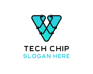 Chipset - V Computer Chip logo design