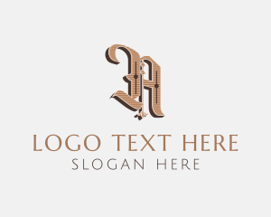 Wooden - Gothic Tattoo Letter N logo design