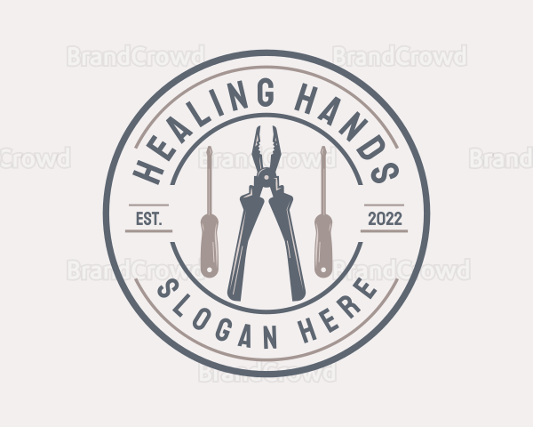 Hipster Handyman Repair Badge Logo