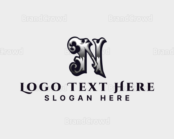 Antique Metal Fabrication Letter N Logo