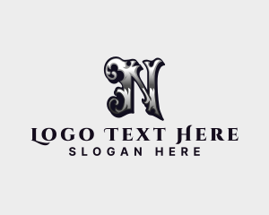 Metalwork - Antique Metal Fabrication Letter N logo design