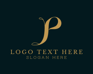 Letter P - Golden Calligraphy Cursive logo design