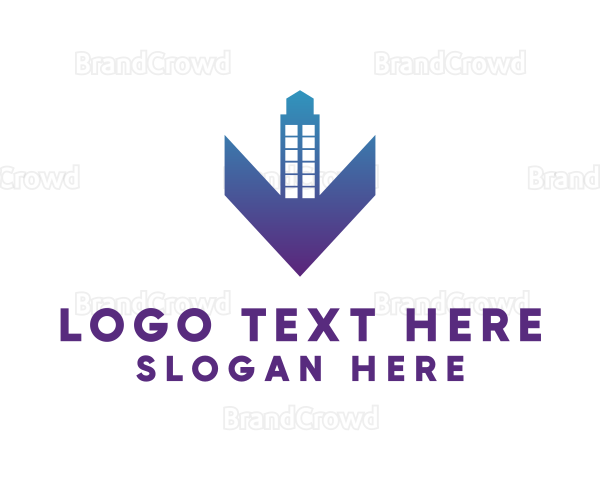 Blue Gradient V Tower Logo