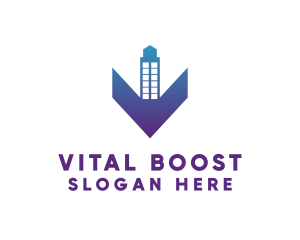 Blue Gradient V Tower logo design