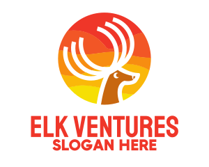 Elk - Sun Deer Antlers logo design