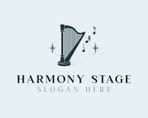 Recital - Harp Music Instrument logo design