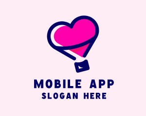 Dating App - Heart Hot Air Balloon logo design