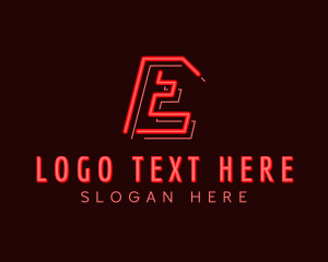 Amusement - Neon Retro Game Letter E logo design