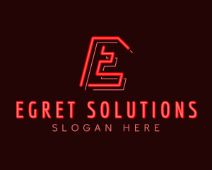 Neon Retro Game Letter E logo design