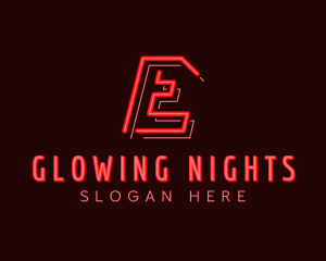 Neon Lights - Neon Retro Game Letter E logo design
