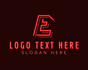 Neon Retro Game Letter E Logo