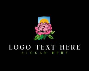 Map - Indiana  Peony Flower logo design