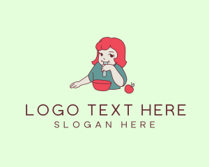 Eat - Cartoon Girl Eating logo design