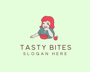 Cartoon Girl Eating logo design